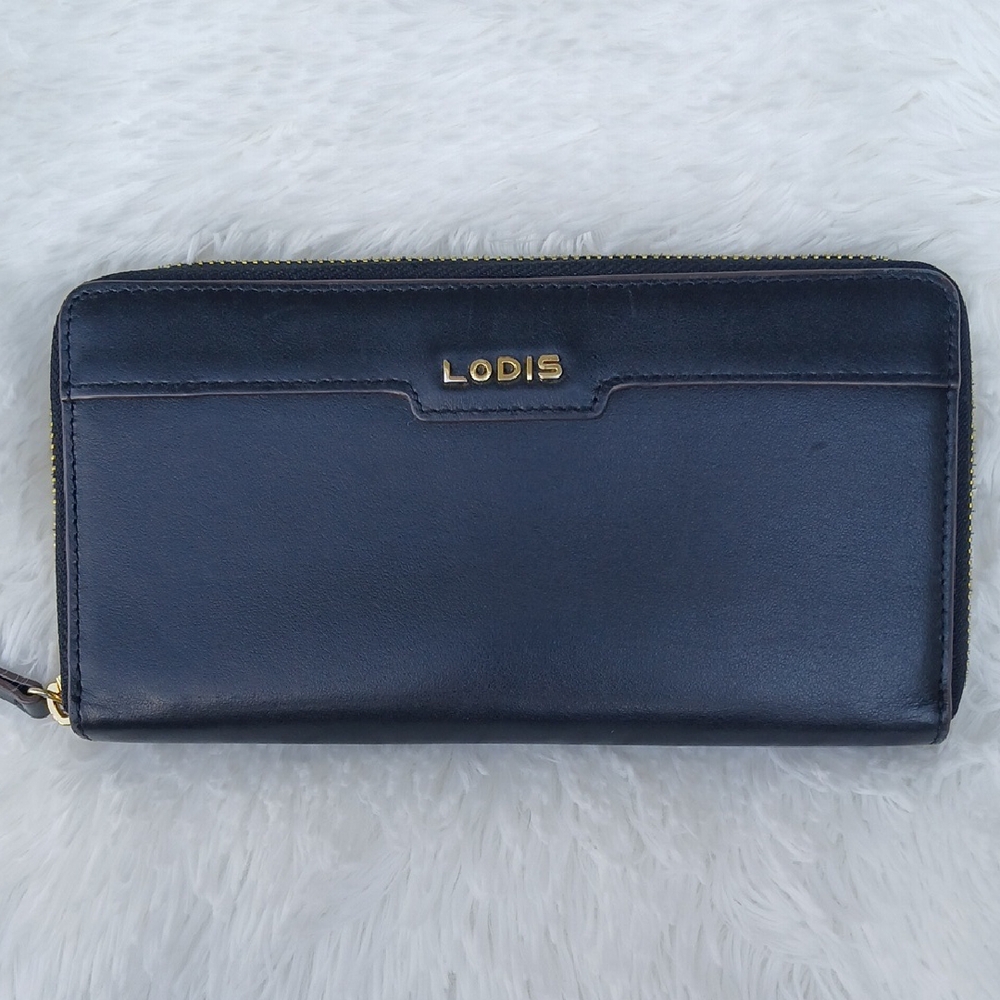 Lodis Black Leather Zip Around Wallet